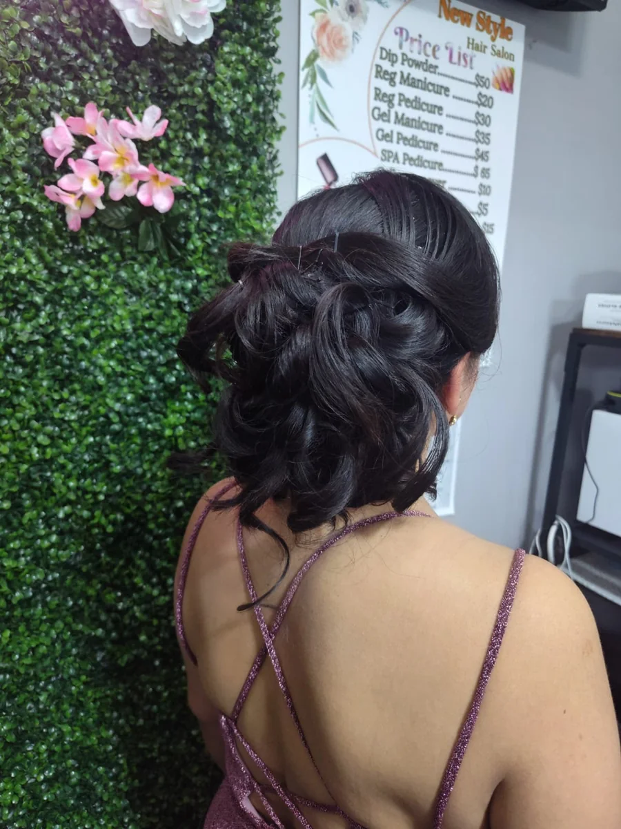 An intricate pinned updo for an occasion